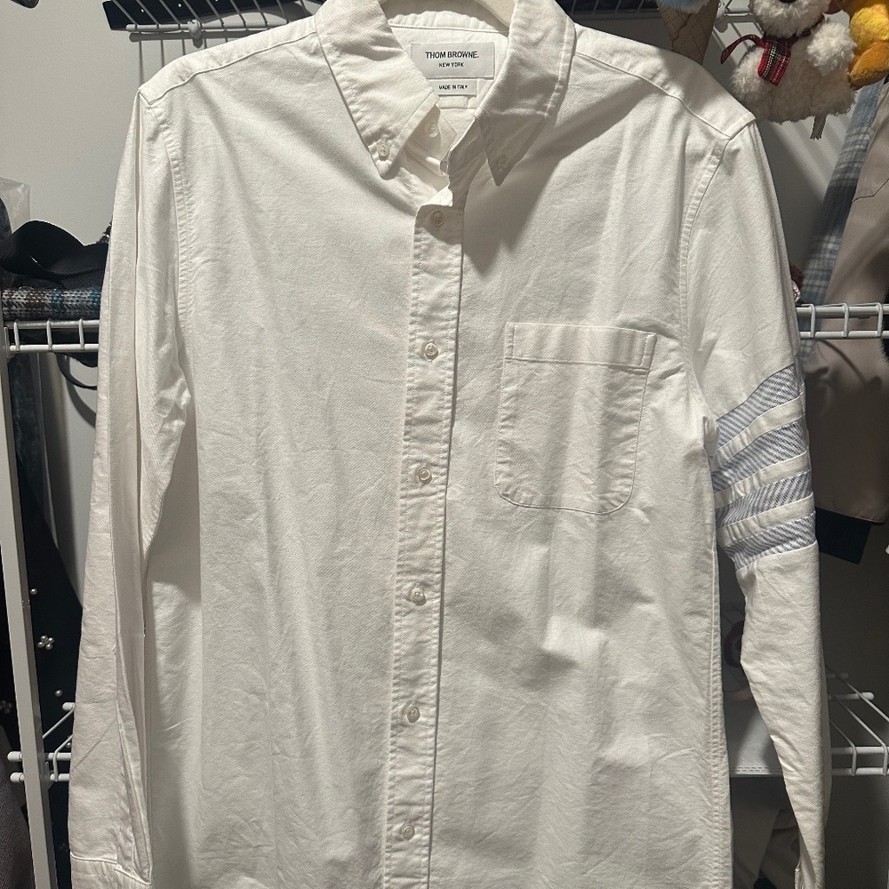 Thom Browne Men/Women size 2 4-Bar Stripe Long Sleeve Shirt White